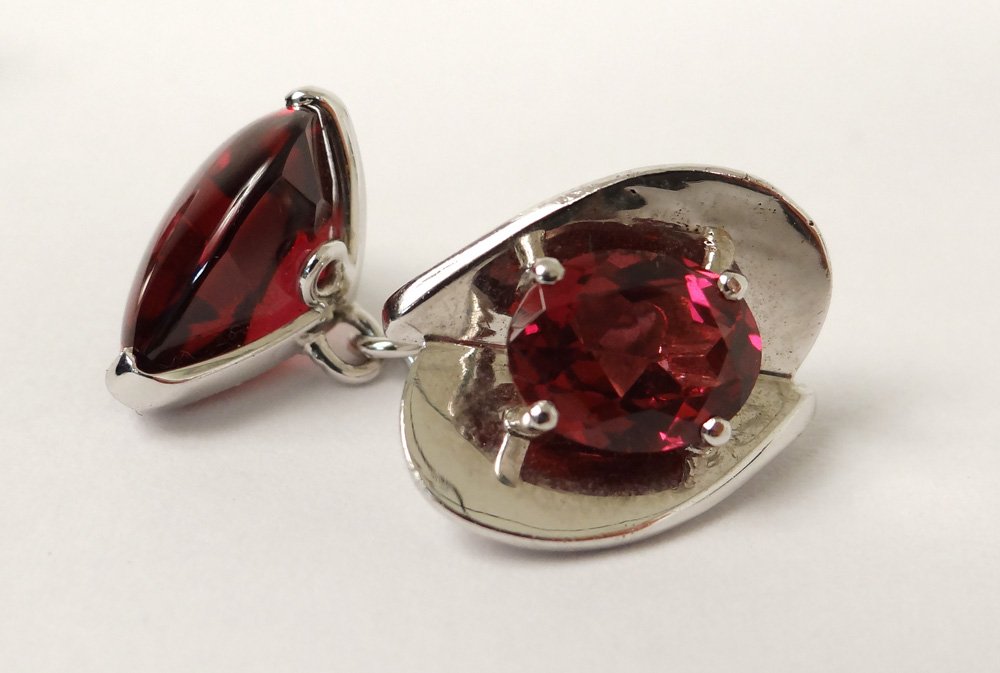 Paire boutons de manchette or blanc rubellite tourmaline rouge XXème siècle-photo-1