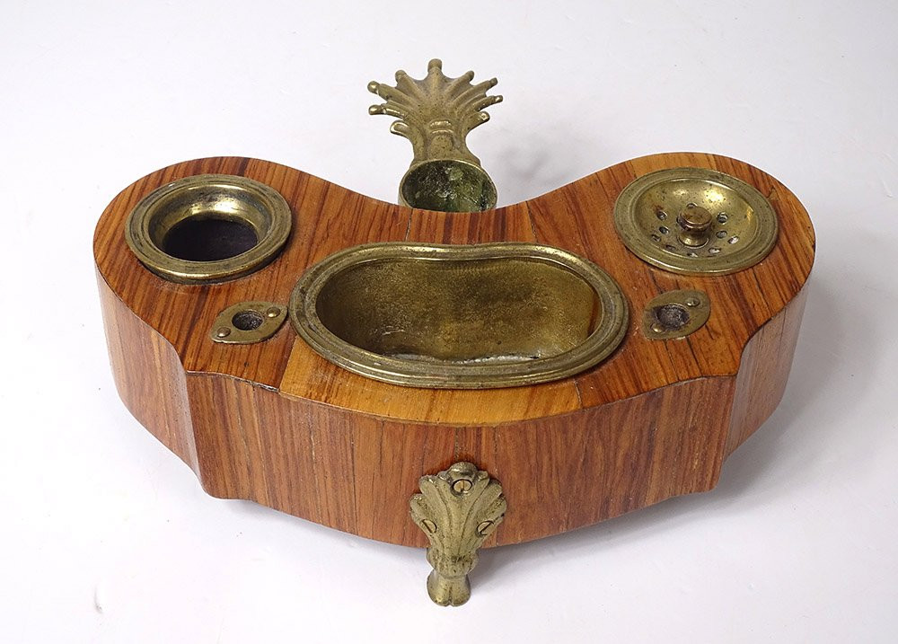 Louis XV Inkwell Rosewood Bronze Candlestick 18th Century-photo-2