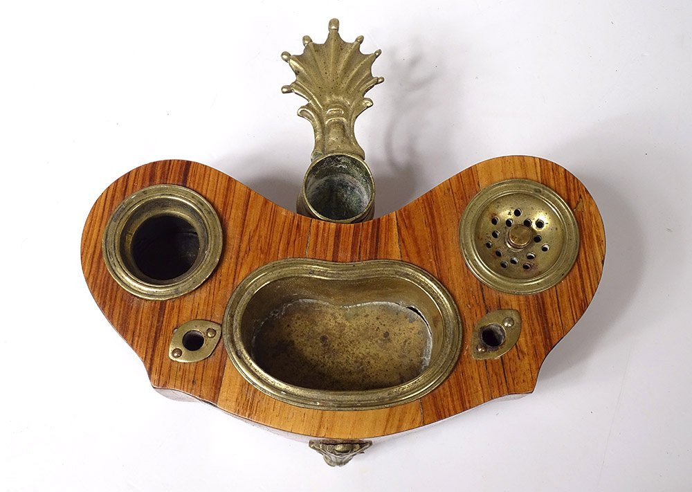 Louis XV Inkwell Rosewood Bronze Candlestick 18th Century-photo-3