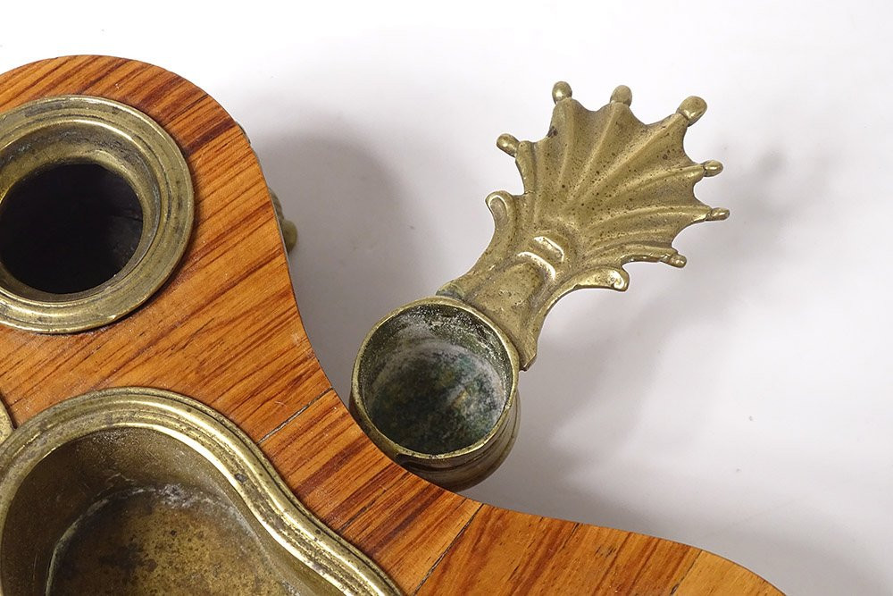 Louis XV Inkwell Rosewood Bronze Candlestick 18th Century-photo-4