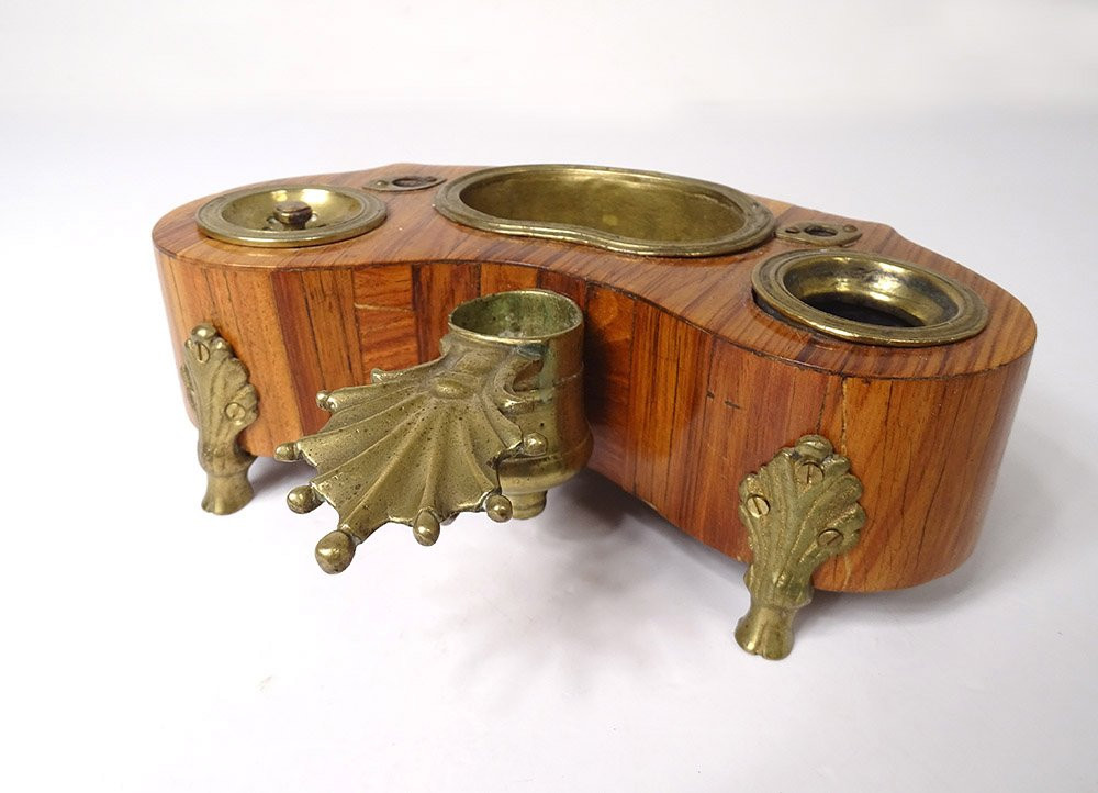 Louis XV Inkwell Rosewood Bronze Candlestick 18th Century-photo-6
