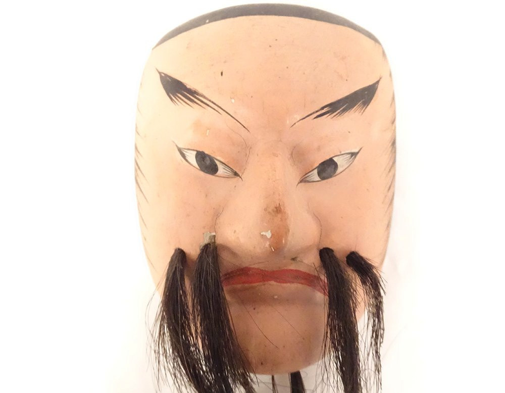 Noh Mask Polychrome Theater Man Spirit God Gigaku Edo Japan 19th Century-photo-2