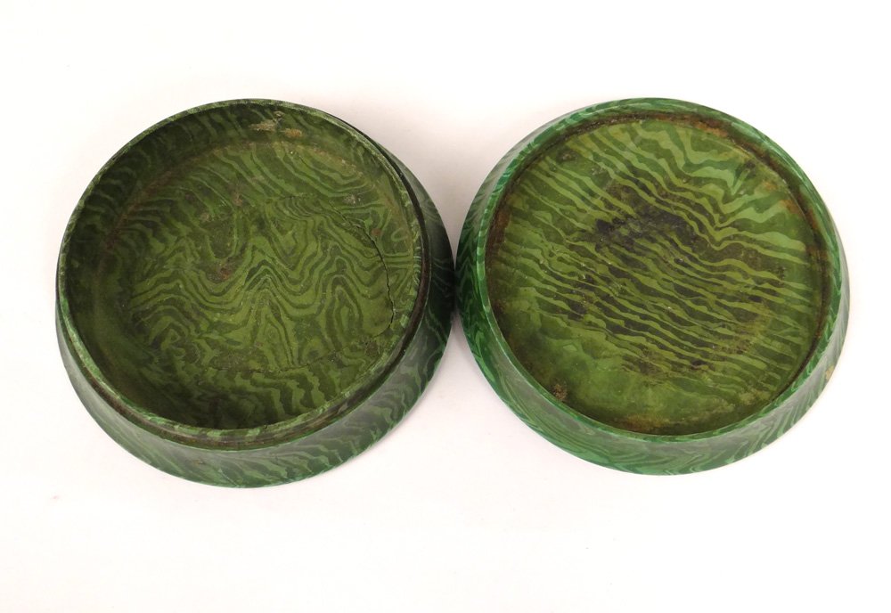 Boîte ronde malachite laiton doré nacre étoiles monogramme XIXème siècle-photo-4