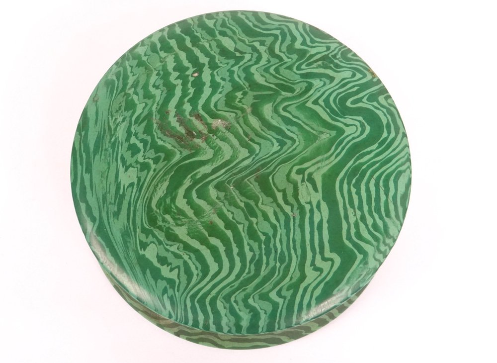 Boîte ronde malachite laiton doré nacre étoiles monogramme XIXème siècle-photo-1