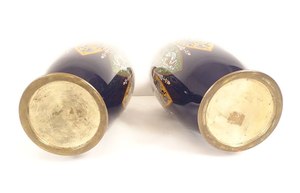 Paire vases amphores émaux cloisonnés Nagoya Japon Meiji dragons fin XIXème-photo-1