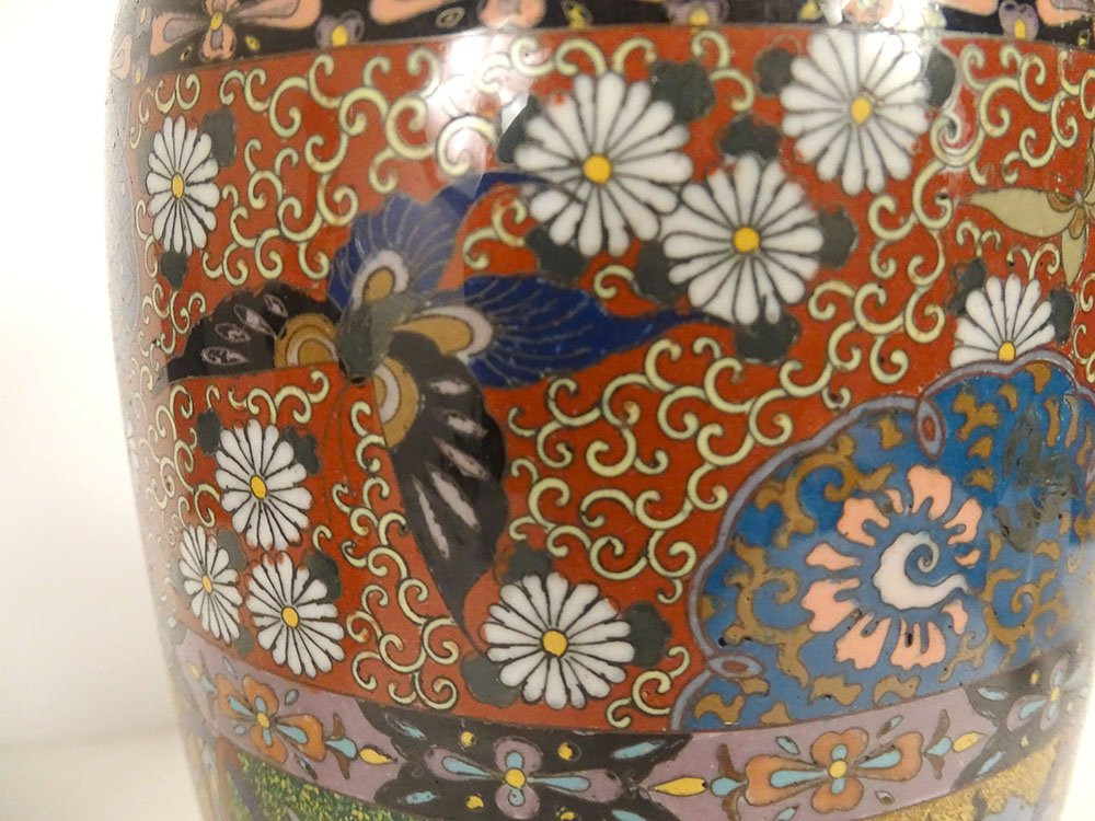 Paire vases amphores émaux cloisonnés Nagoya Japon Meiji dragons fin XIXème-photo-4