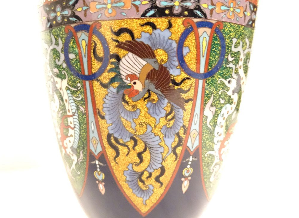 Paire vases amphores émaux cloisonnés Nagoya Japon Meiji dragons fin XIXème-photo-5