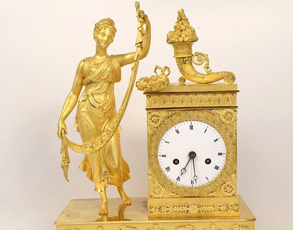 Pendule Restauration bronze doré déesse Fortuna Abondance palmettes XIXème-photo-2