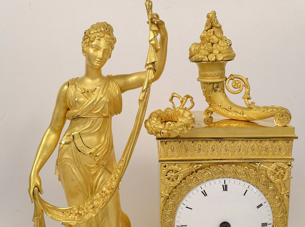 Pendule Restauration bronze doré déesse Fortuna Abondance palmettes XIXème-photo-3
