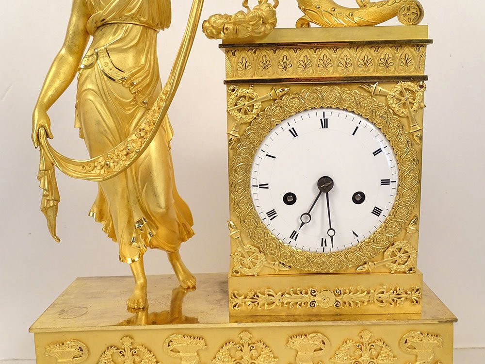 Pendule Restauration bronze doré déesse Fortuna Abondance palmettes XIXème-photo-4