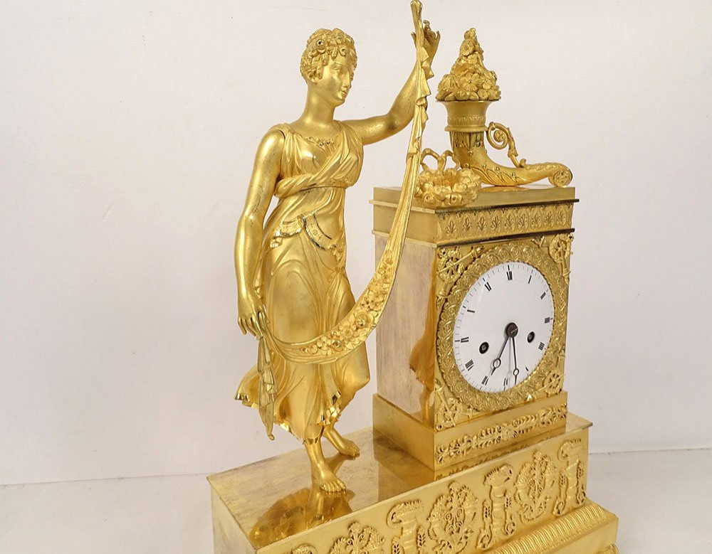 Pendule Restauration bronze doré déesse Fortuna Abondance palmettes XIXème-photo-6