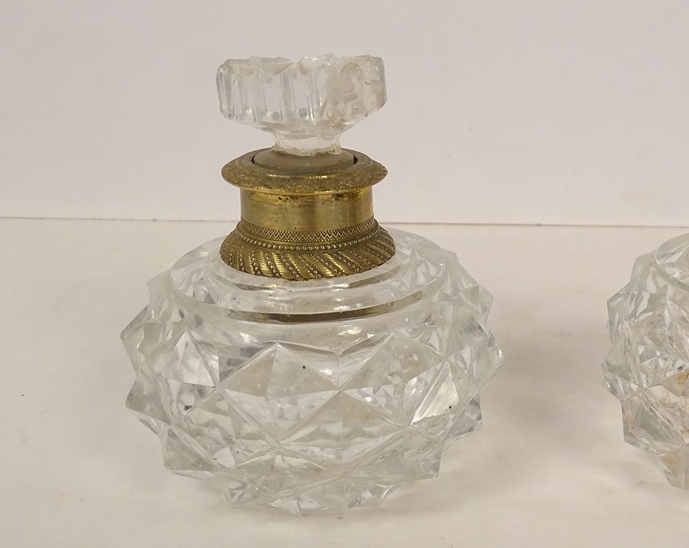 Paire flacons parfum cristal le Creusot Baccarat bronze Restauration XIXè-photo-2