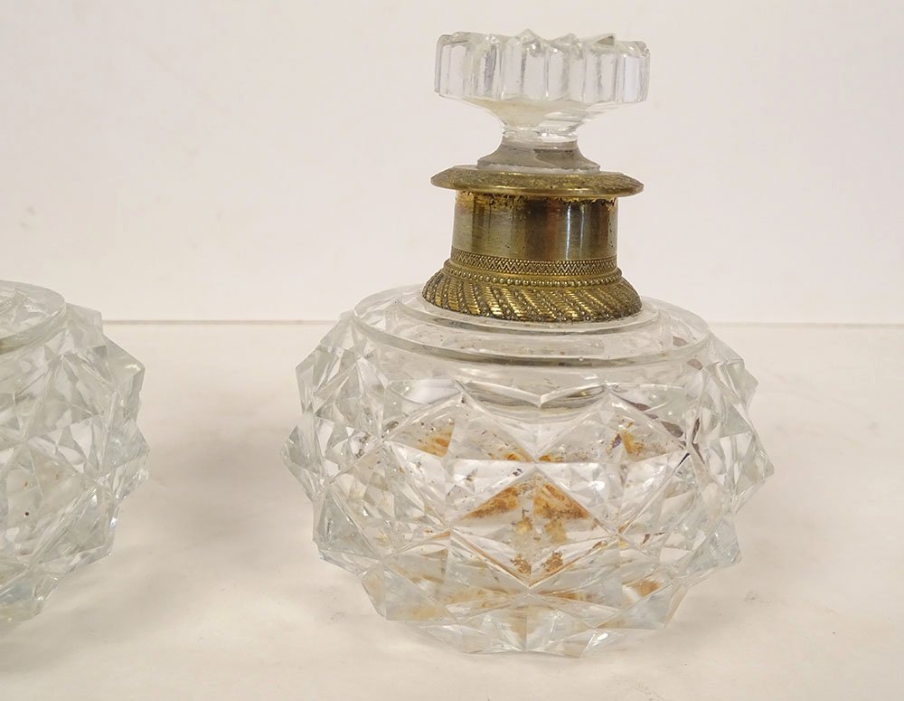 Paire flacons parfum cristal le Creusot Baccarat bronze Restauration XIXè-photo-3