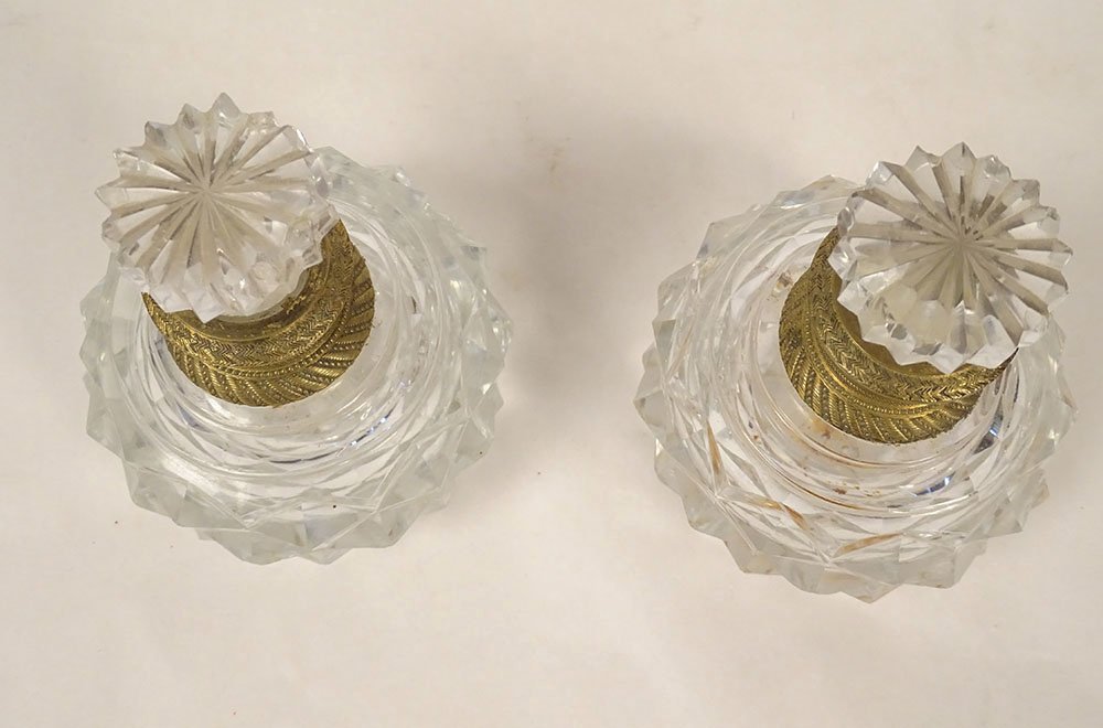 Paire flacons parfum cristal le Creusot Baccarat bronze Restauration XIXè-photo-4