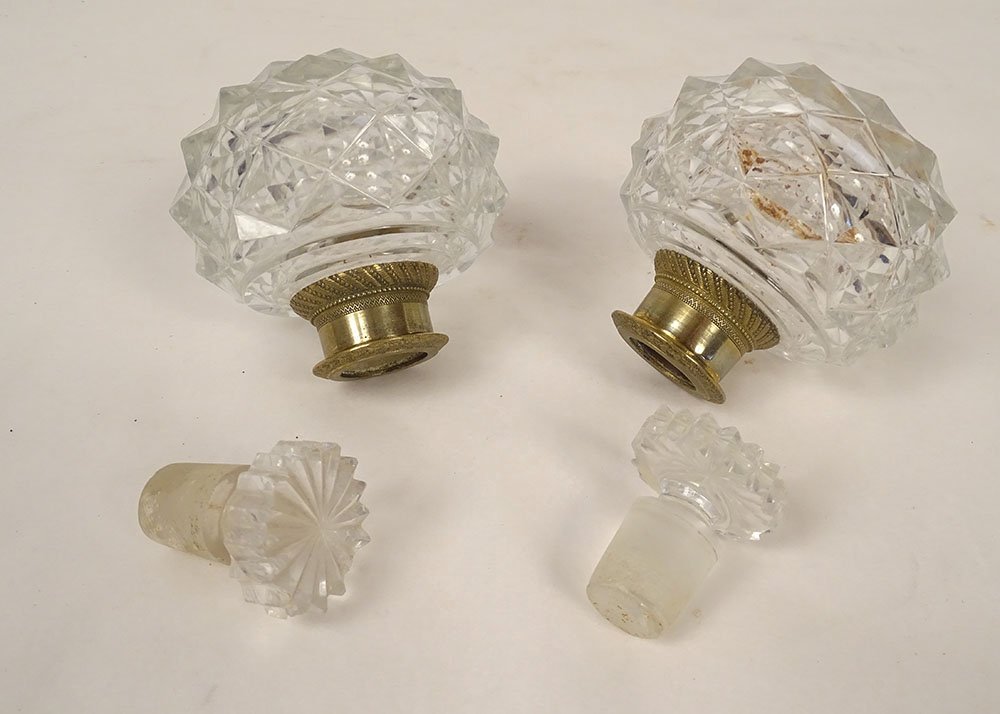 Paire flacons parfum cristal le Creusot Baccarat bronze Restauration XIXè-photo-3