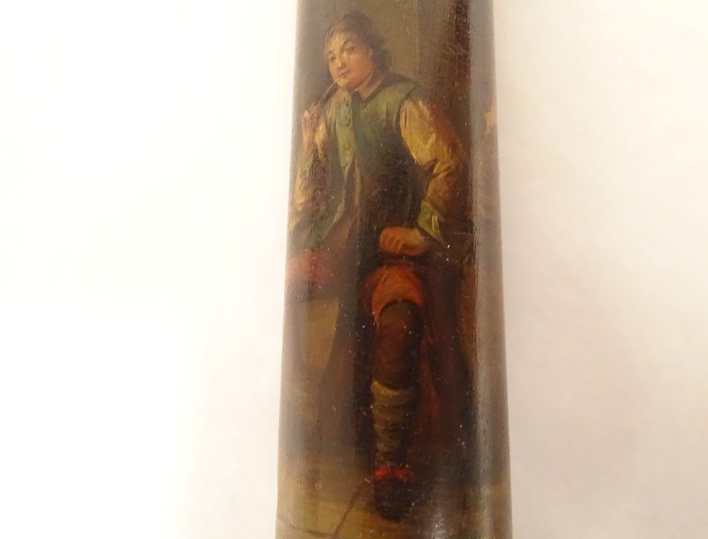 Sweet Bill Box Message Lacquered Wood Figures Pipe Smoker Tavern 19th Century-photo-2