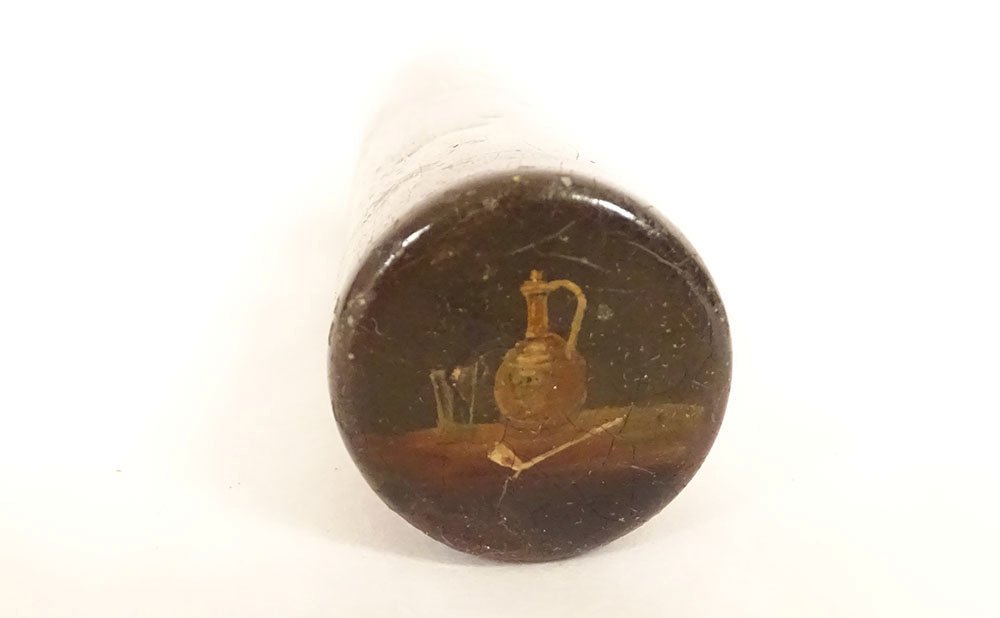 Sweet Bill Box Message Lacquered Wood Figures Pipe Smoker Tavern 19th Century-photo-3