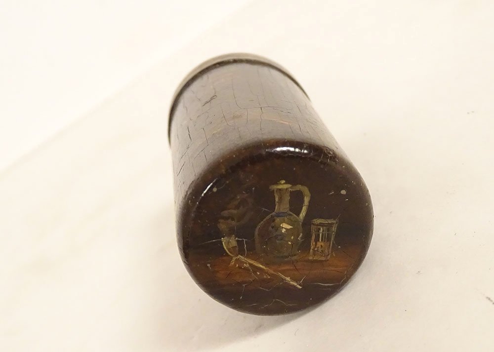 Sweet Bill Box Message Lacquered Wood Figures Pipe Smoker Tavern 19th Century-photo-4