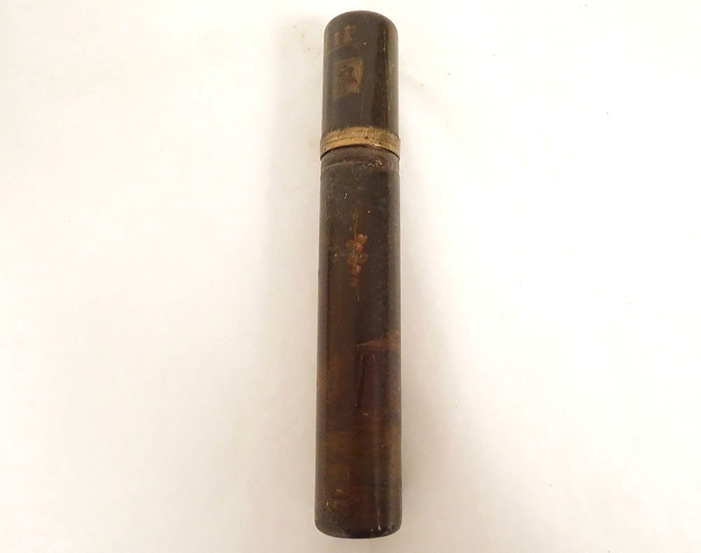 Sweet Bill Box Message Lacquered Wood Figures Pipe Smoker Tavern 19th Century