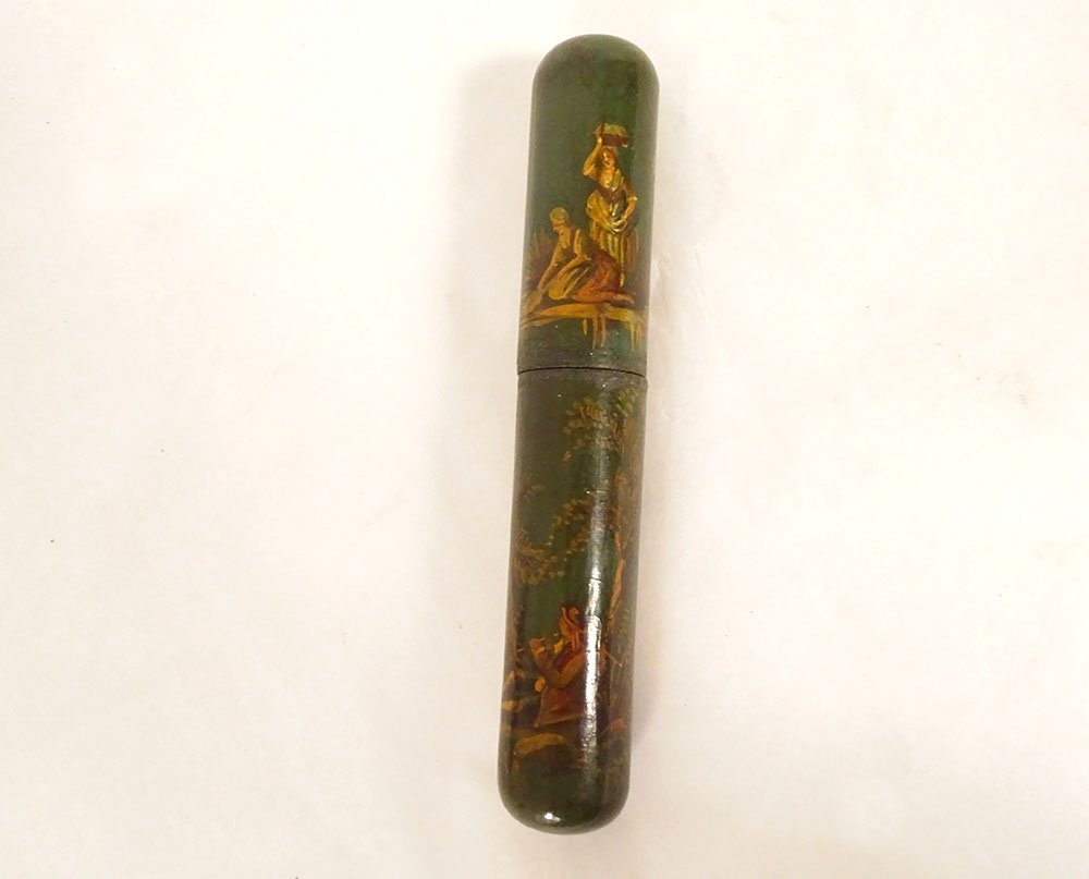 Sweet Bill Box Message Lacquered Wood Characters Gallant Scene 19th Century