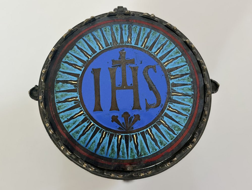 Pyxis Host Box Bronze Cloisonné Enamel Limoges Bible Figures 19th Century-photo-4