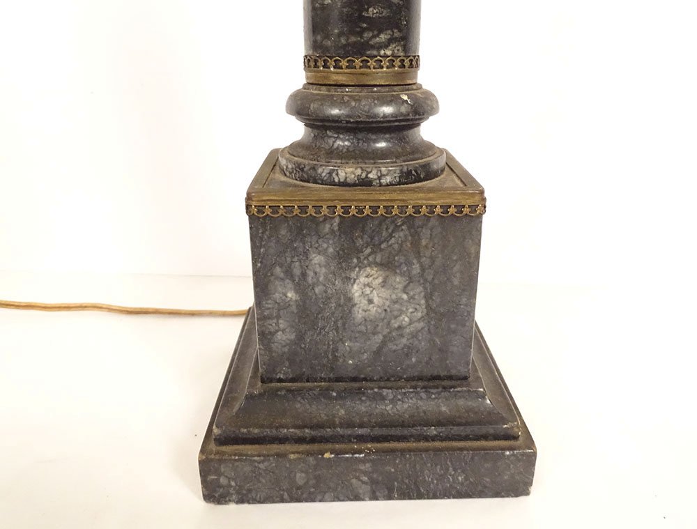 Pied de lampe Empire colonne classique marbre gris bronze doré fin XIXème-photo-2