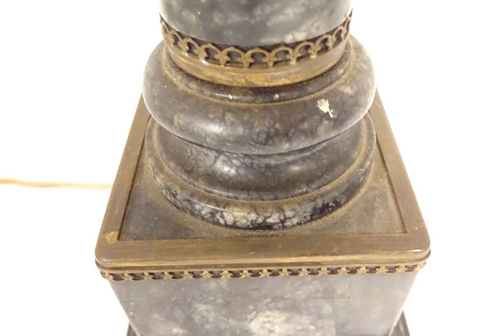 Pied de lampe Empire colonne classique marbre gris bronze doré fin XIXème-photo-2
