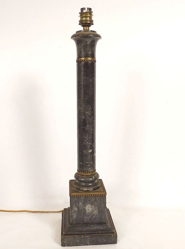 Pied de lampe Empire colonne classique marbre gris bronze doré fin XIXème