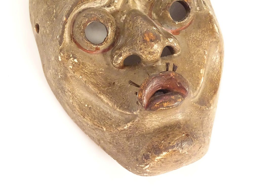 Masque nô théâtre Kyogen polychrome personnage Usobuki Japon Yokohama XIXè-photo-2