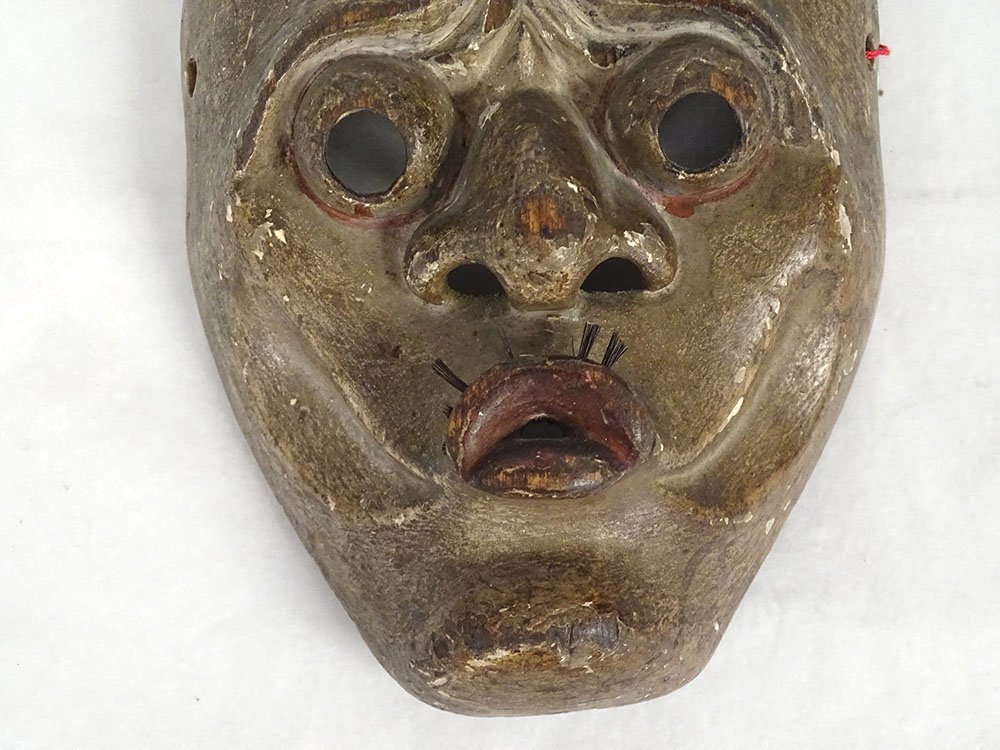 Masque nô théâtre Kyogen polychrome personnage Usobuki Japon Yokohama XIXè-photo-4