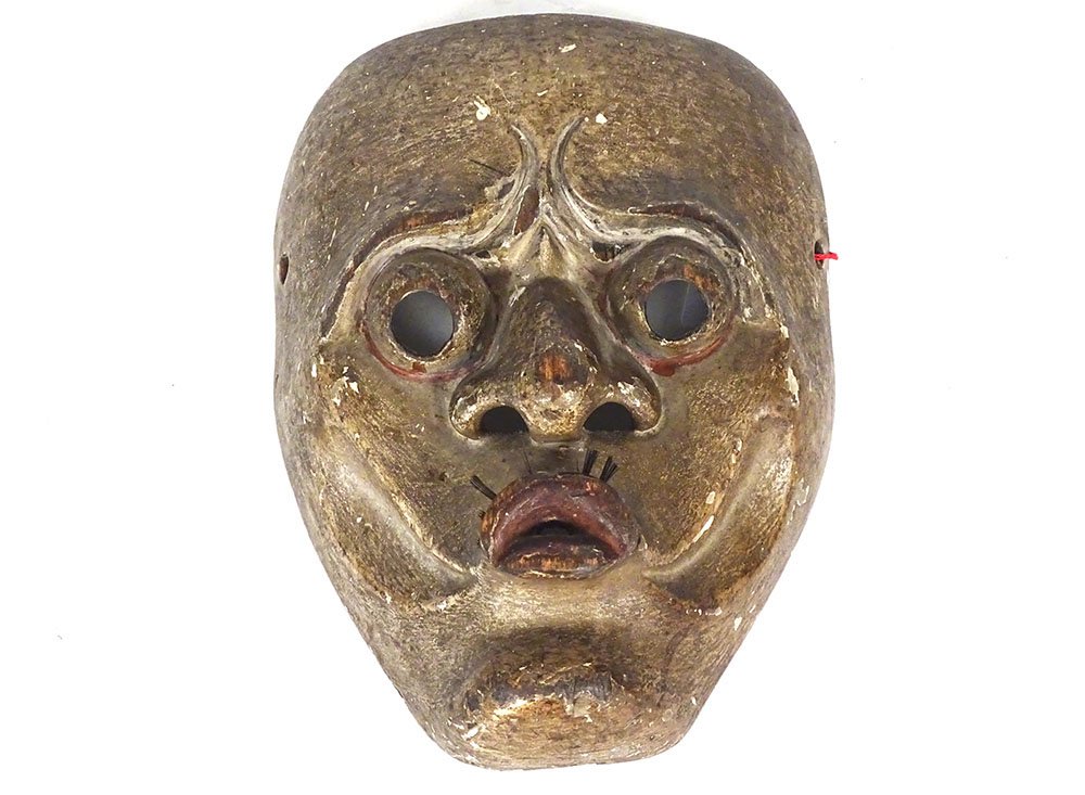 Masque nô théâtre Kyogen polychrome personnage Usobuki Japon Yokohama XIXè