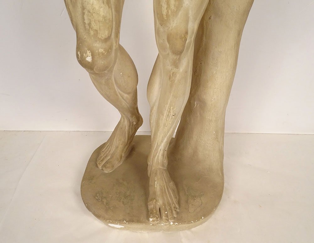 Grande sculpture plâtre atelier écorché Houdon homme nu anatomie XIXème-photo-3
