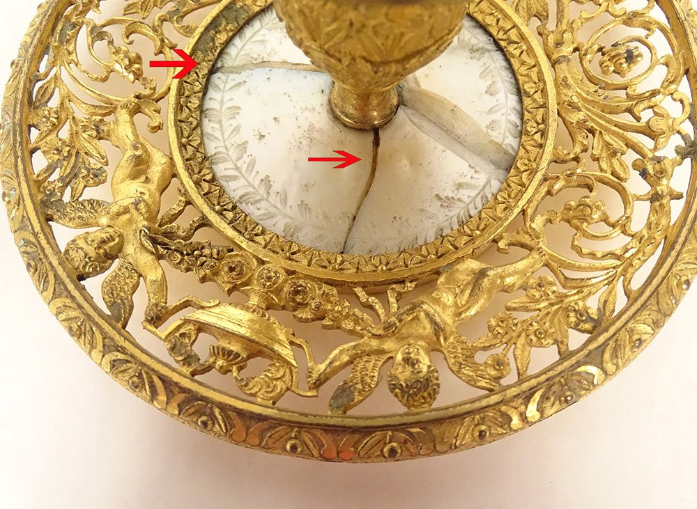 Handheld Empire-style Candlestick, Gilded Bronze With Mother-of-pearl Inlay, By Claude Galle, Psyche And Putti, 19th Century-photo-2