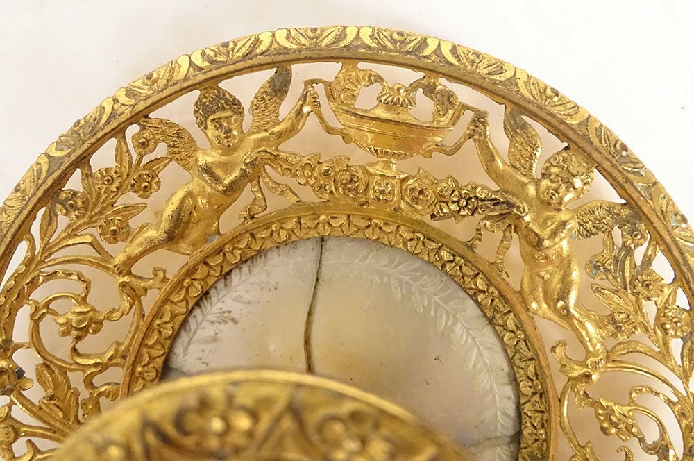 Handheld Empire-style Candlestick, Gilded Bronze With Mother-of-pearl Inlay, By Claude Galle, Psyche And Putti, 19th Century-photo-3