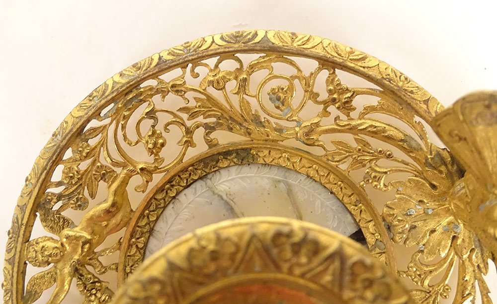 Handheld Empire-style Candlestick, Gilded Bronze With Mother-of-pearl Inlay, By Claude Galle, Psyche And Putti, 19th Century-photo-4