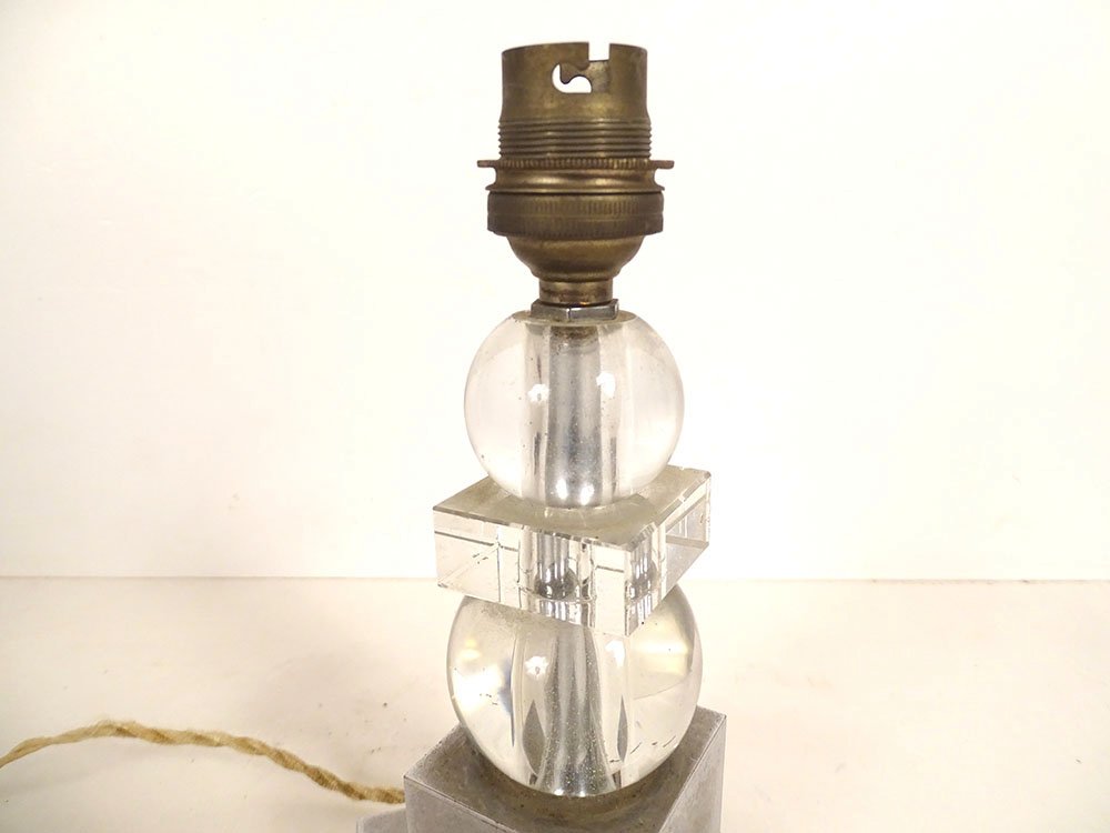 Vintage 20th-century Jacques Adnet-style Glass And Chrome Lamp Base-photo-2