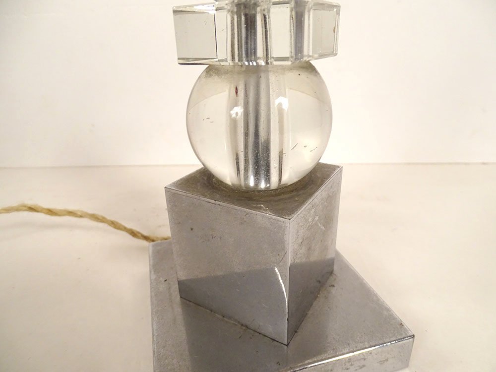 Vintage 20th-century Jacques Adnet-style Glass And Chrome Lamp Base-photo-3