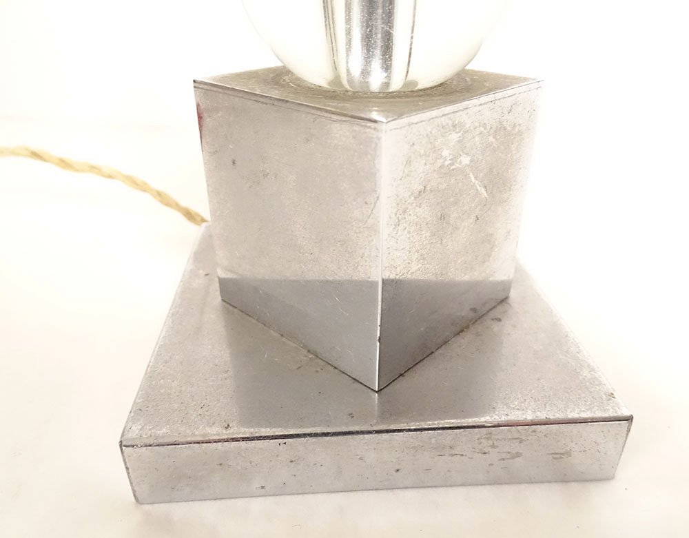 Vintage 20th-century Jacques Adnet-style Glass And Chrome Lamp Base-photo-4