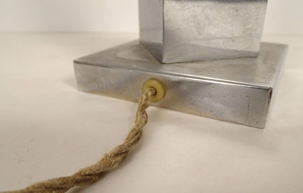 Vintage 20th-century Jacques Adnet-style Glass And Chrome Lamp Base-photo-4