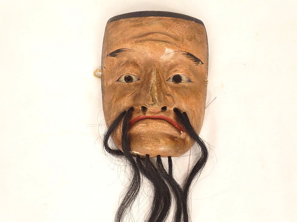 19th-century Japanese Polychrome Wooden Noh Theater Mask Depicting The Demon Gigaku Obeshimi-photo-2