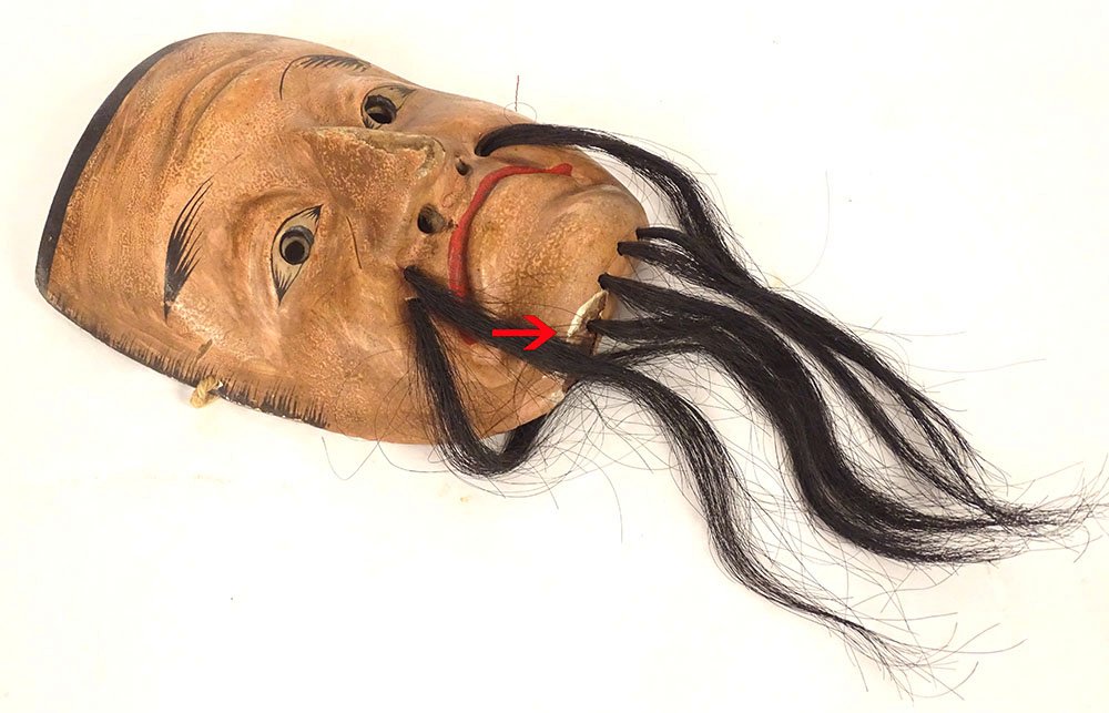 19th-century Japanese Polychrome Wooden Noh Theater Mask Depicting The Demon Gigaku Obeshimi-photo-1