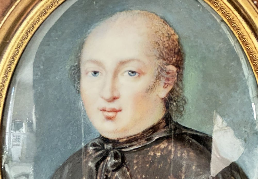 Miniature peinte portrait prêtre ecclésiastique cadre bois début XIXème-photo-4