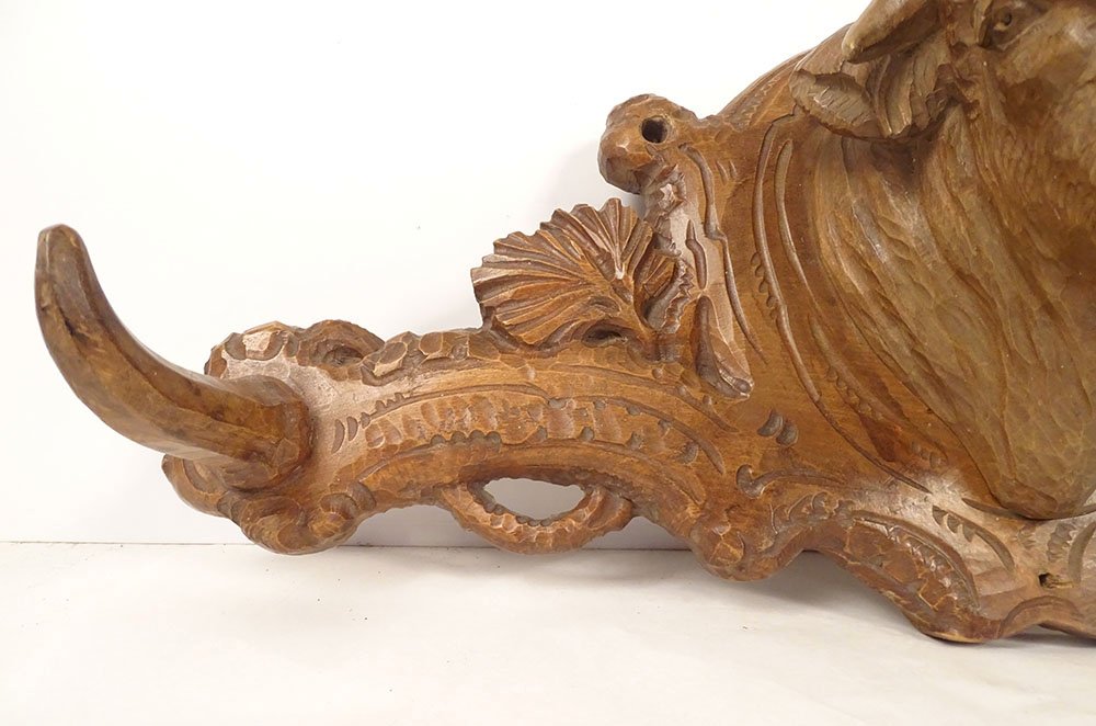 19th-century Black Forest Wooden Sculpture Hat Rack And Coat Rack With Ox Head-photo-4