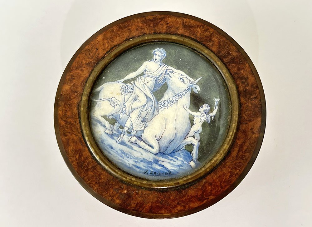 Miniature Round Amboina Magnifying Glass Case, European Origin, J. Lalande, 19th Century-photo-3