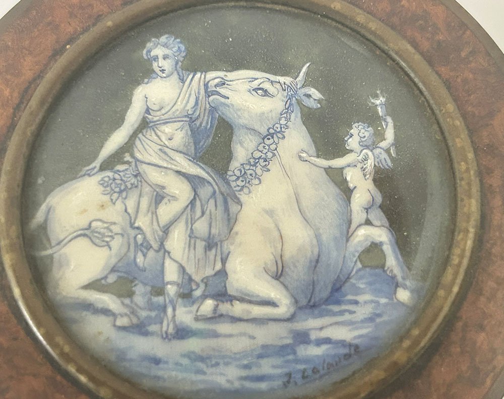 Miniature Round Amboina Magnifying Glass Case, European Origin, J. Lalande, 19th Century-photo-2