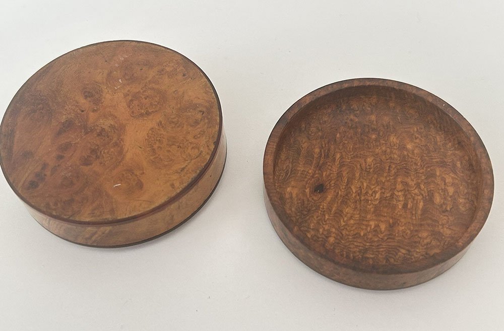 Miniature Round Amboina Magnifying Glass Case, European Origin, J. Lalande, 19th Century-photo-4
