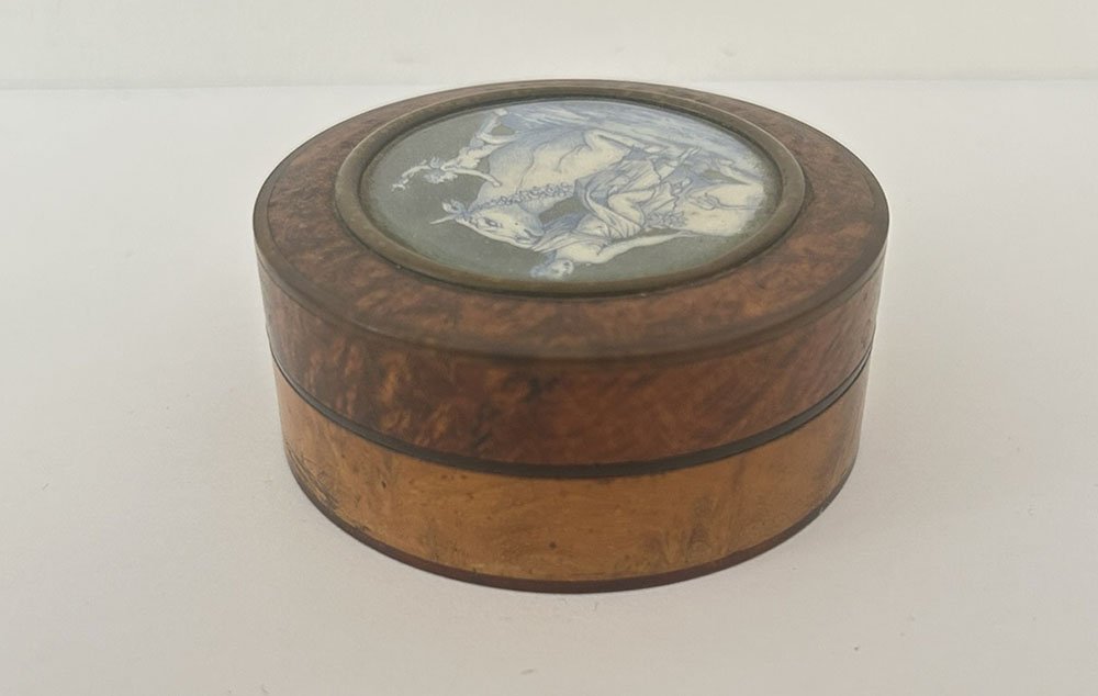Miniature Round Amboina Magnifying Glass Case, European Origin, J. Lalande, 19th Century-photo-5