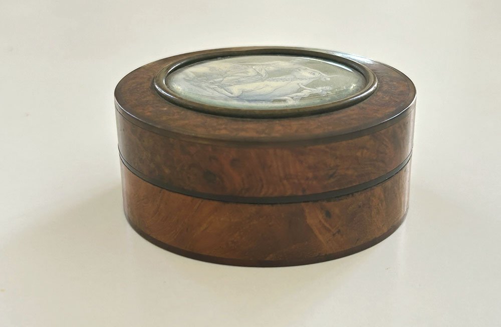Miniature Round Amboina Magnifying Glass Case, European Origin, J. Lalande, 19th Century-photo-6