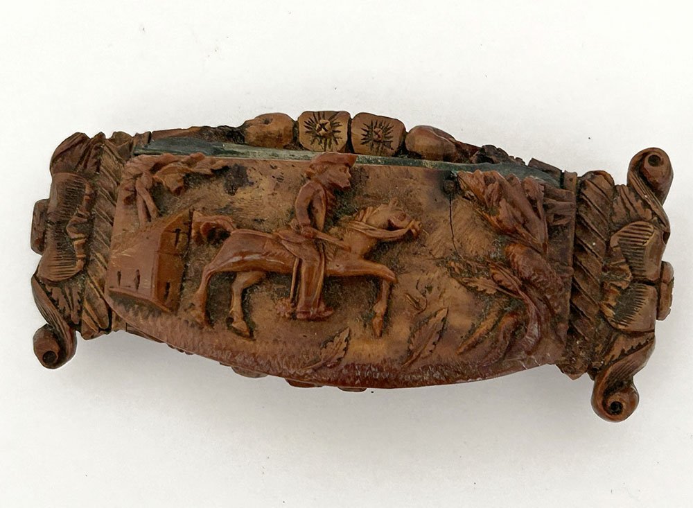 Tabatière corozo chasseur cavalier fusil cheval marin bagnard XIXème siècle-photo-3