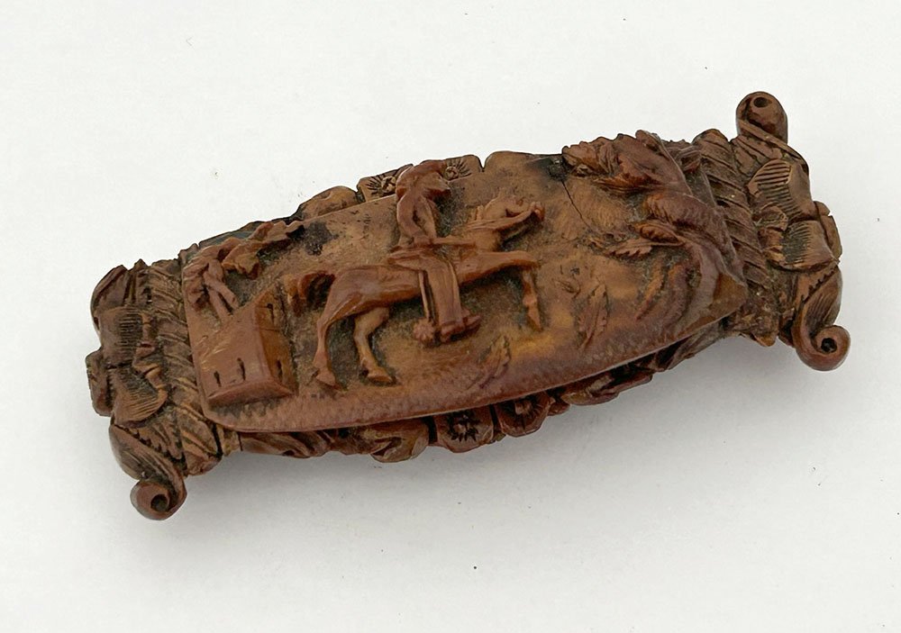 Tabatière corozo chasseur cavalier fusil cheval marin bagnard XIXème siècle